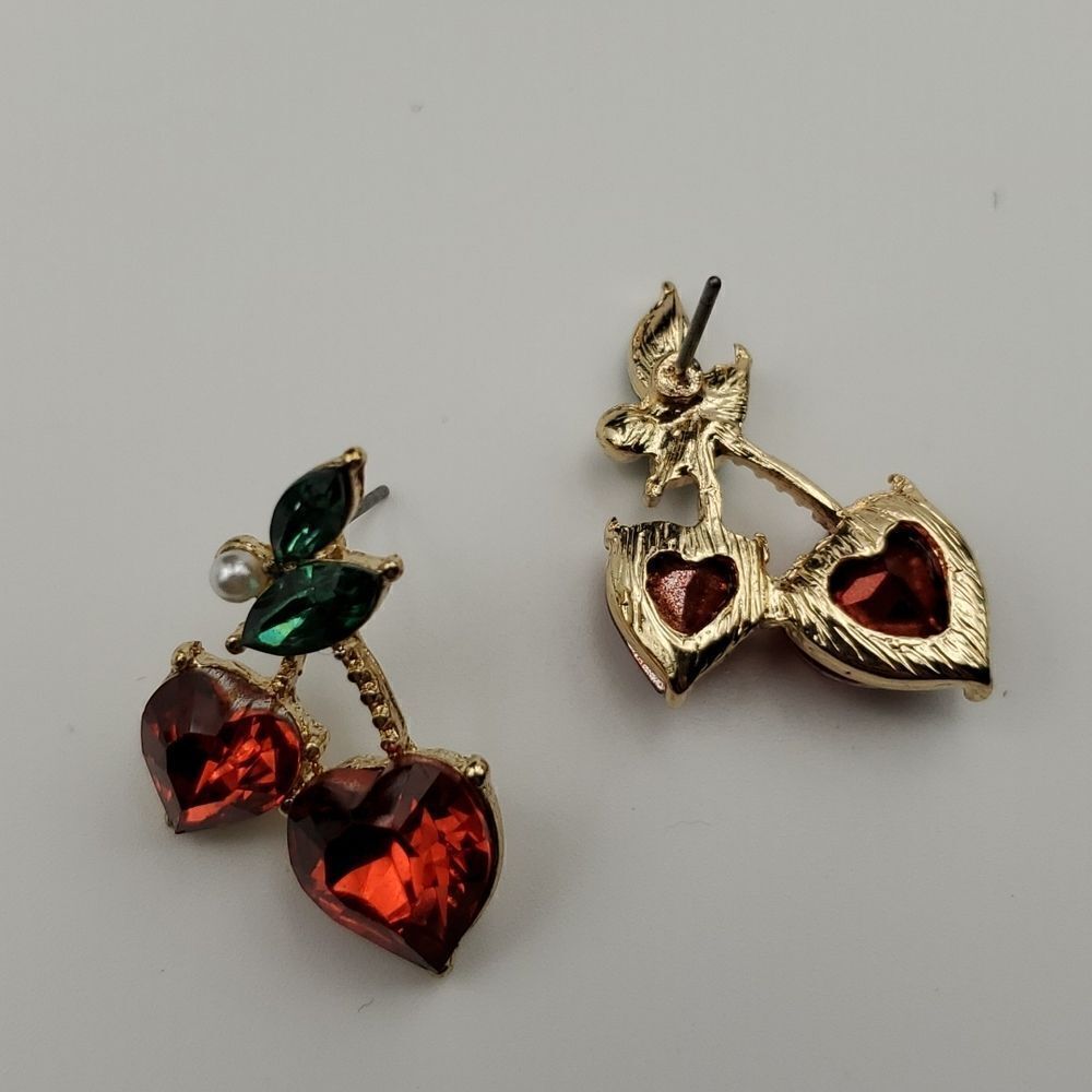 MOD CLOTH Red Heart Cherry Stud Earrings | NWOT Valentines Summer - Picture 3 of 11